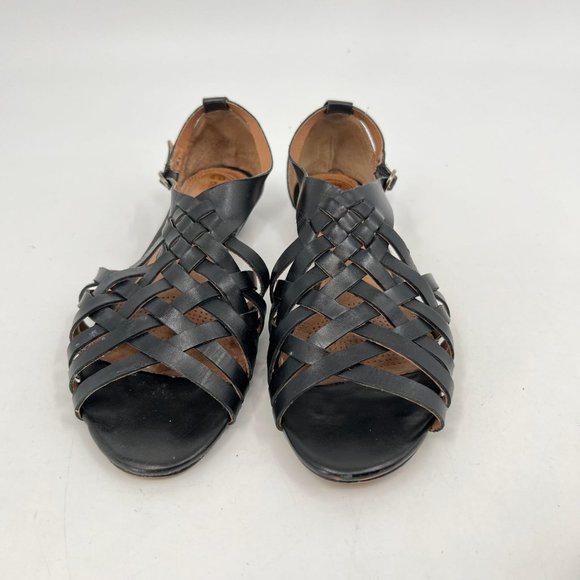 Corso Como Black Leather Strappy Sandals | Buckle Closure - Picture 7 of 9